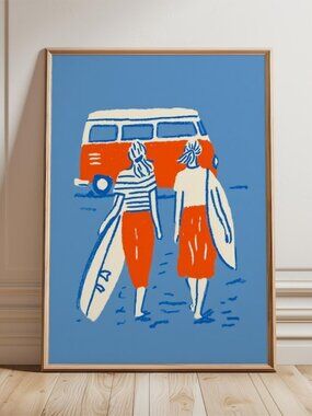 Retro Beach Art Print, Surf Vacation Poster, Summer Coastal Wall Art